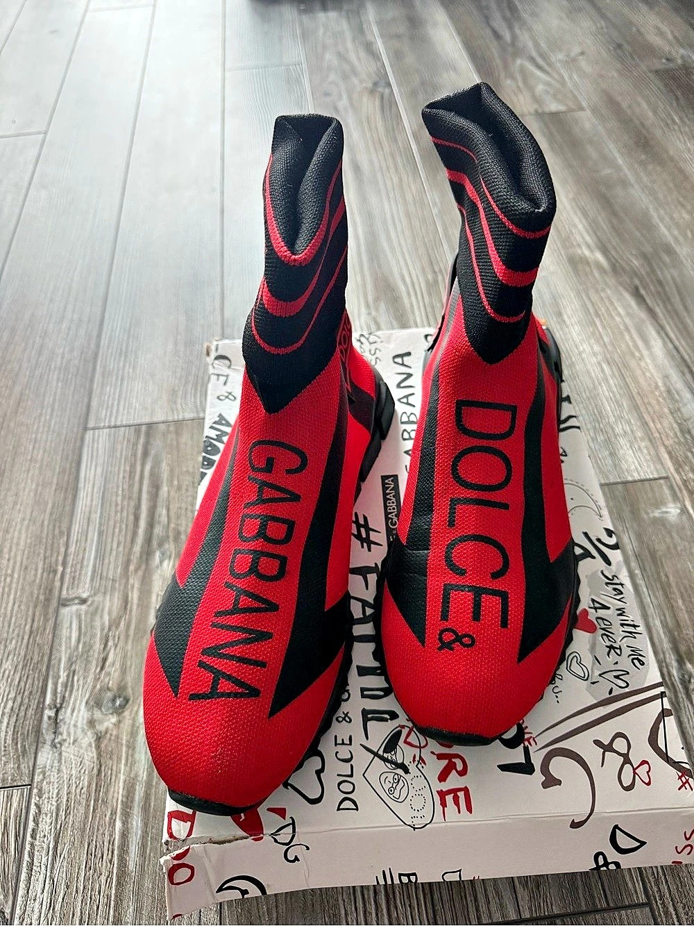 Dolce & Gabbana Logo Sock Boots Red & Black Sneakers
